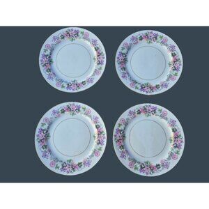 4 Noritake China Roselane 5147 Floral Salad Plates  Pink Purple & Gold Trim
